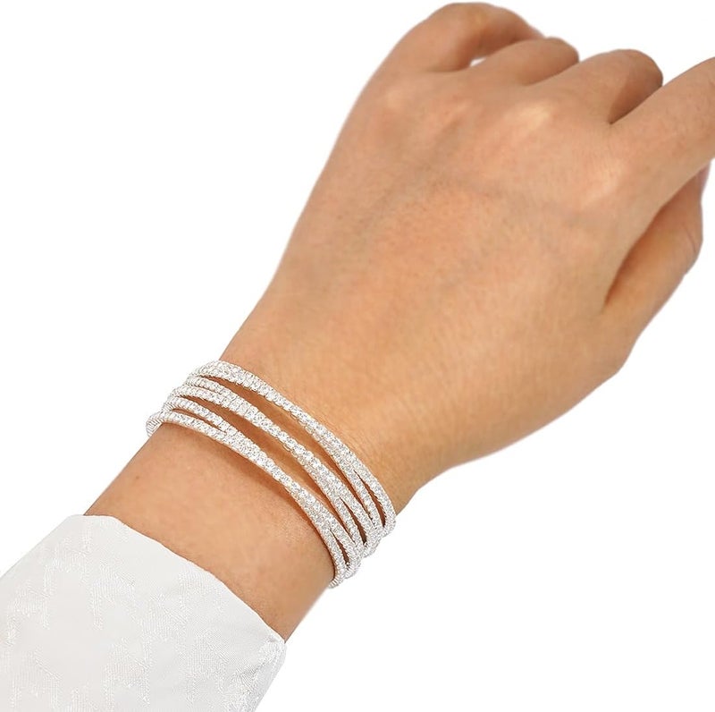 Suyi Rhinestone Bracelet for Women Silver Multilayer Cuff Bracelet Craystal Braidal Bracelets - Image 3